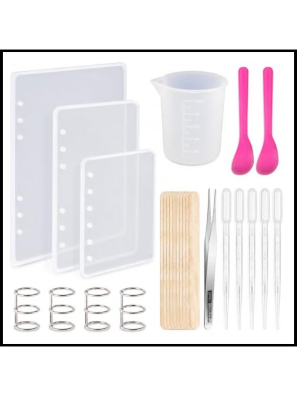 26 Pc Resin Molds Kit Silicone Notebook Covers A5 A6 A7 DIY Craft Rings